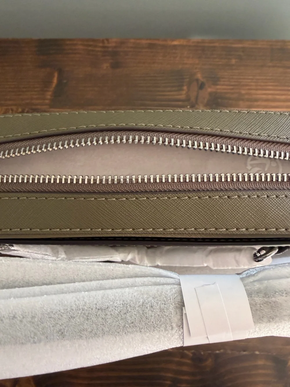 Michael Kors Jet Set Large Saffiano Leather Olive Crossbody with Silver Hardware